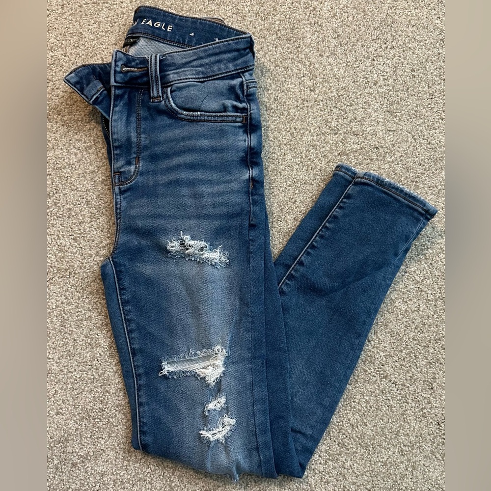 American Eagle Outfitters Dark Blue Distressed Skinny Jeans